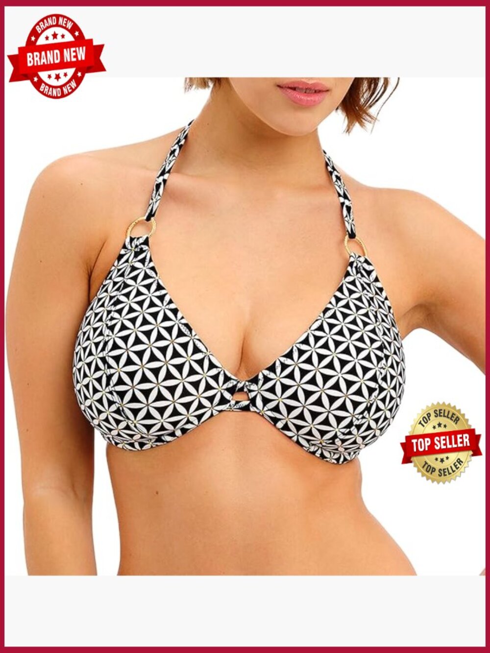 Underwire Halter Bikini Top UK Size 38E Triangle Powernet Lined Support